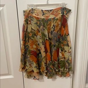 Calvin Klein Silk Ruffle Floral Skirt